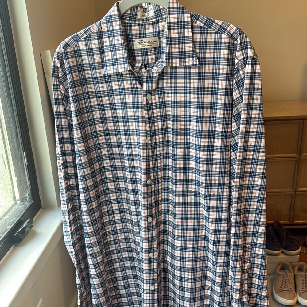 Peter Millar Casual Blue and White Button Down Shirt